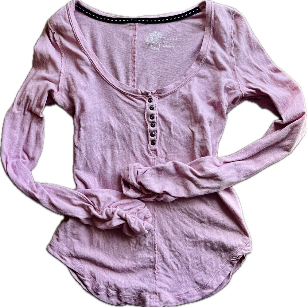 Pilcro Linen Cotton Henley Long Sleeve Anthropologie Pink XS Y2K twilightcore